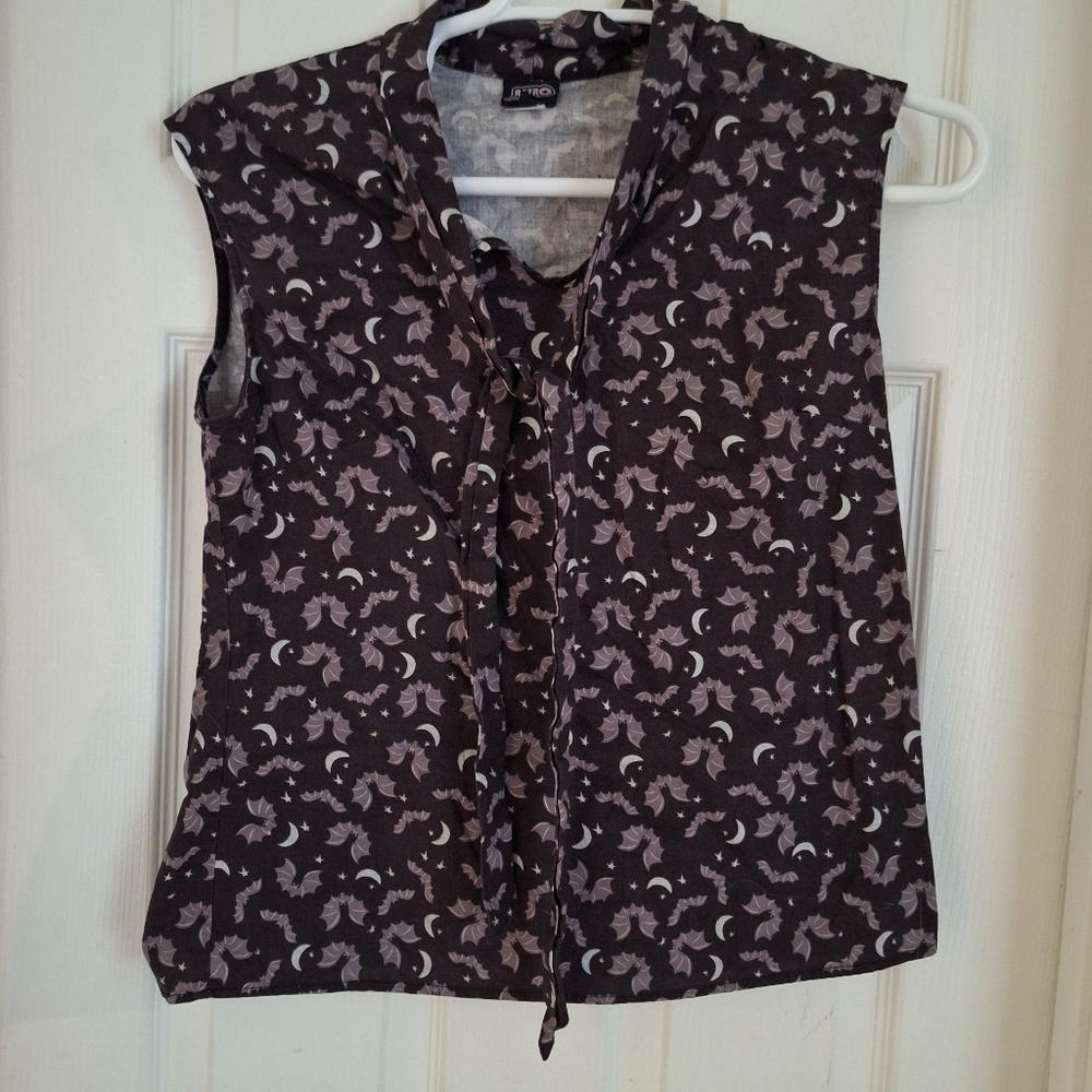 Retrolicious Black and Grey Bat Blouse